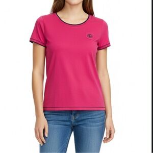 Lauren Ralph Lauren Active Magenta Pink Navy Trim Short Sleeve T-Shirt Size M
